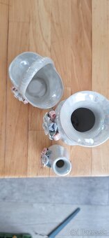 Perleťová porcelánová súprava – vázičky a košík po prastarej - 4