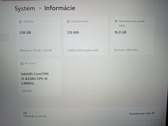 predám Hp elitebook 850 g5 , Intel i5,16gb ram ,256gb ssd - 4