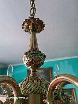 Stary mosadzny luster, prekablovany stačí zavesiť - 4