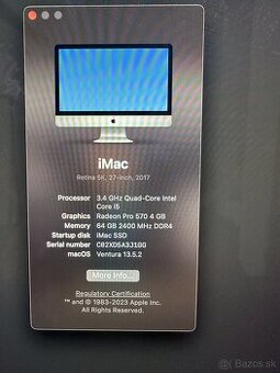 27 " Imac 5K retina 3,4ghz 4 core i5, 64 RAM , 4tb SSD - 4