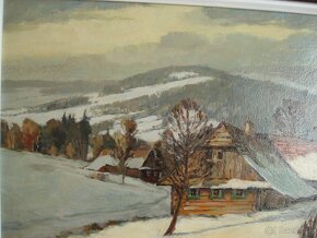 Chalupa v zime 2- olej na kartone 61x48cm/aj s rámom/ - 4