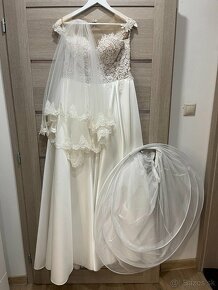 Elegantné svadobné šaty Ivory veľ. 38 + kruh + závoj zdarma - 4