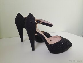TULIPANO sandálové lodičky – čierne semišové (top stav) - 4