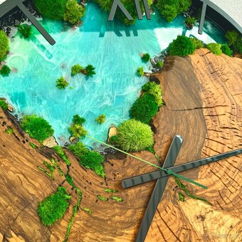 Machove hodiny s drevom s epoxidom 60cm olivove drevene - 4