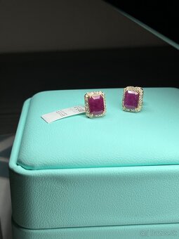 Rubinove nausnice 14k zlato s diamantami IGI - 4