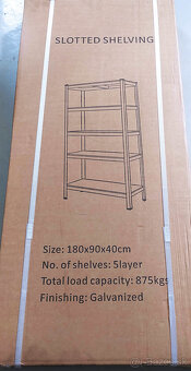 Pozinkované regále 180x90x40 cm, 5 policové, 875kg nosnosť - 4