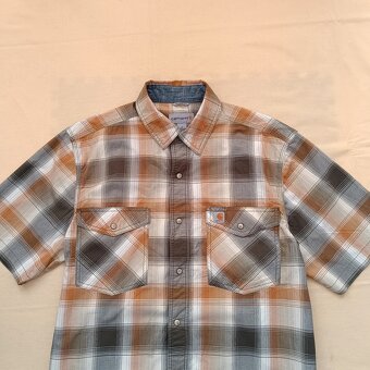 Carhartt károvaná košeľa s krátkym rukávom hnedá béžová M - 4