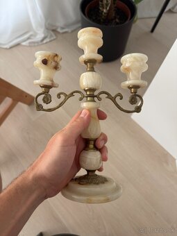 Starozitna Vaza a Svietnik Mosadz Mramor - 4