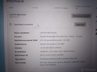 Predám notebook Acer Swift SF113-31 - 4