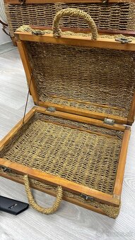 3 ratanové komody kufre, hnedé, prírodné drevo, prírodný rat - 4