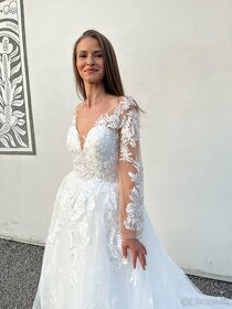 Nové čipkové trblietavé svadobné šaty s dlhým rukávom - 4