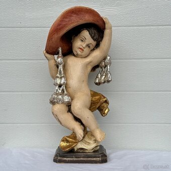 Velká socha dřevený anděl v polychromii 42cm - 4