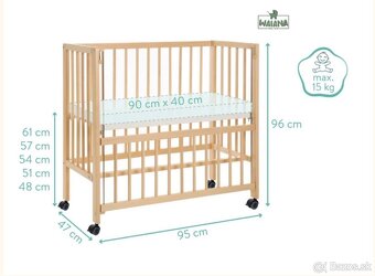 Drevená prístavná postieľka s kolieskami - 4