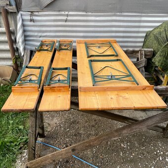Pivný set, stôl 220 x 70 cm, borovicové drevo/oceľ, 3dielny - 4