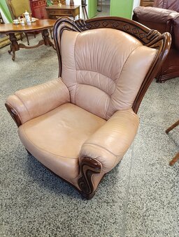 Rustikální kožené křeslo, masív, Nábytek s příběhem - 4