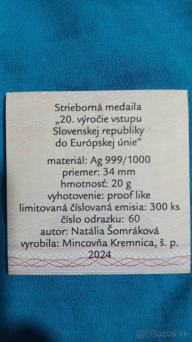 Sada zlatej a striebornej medaily 20.výročie vstupu SR do EÚ - 5