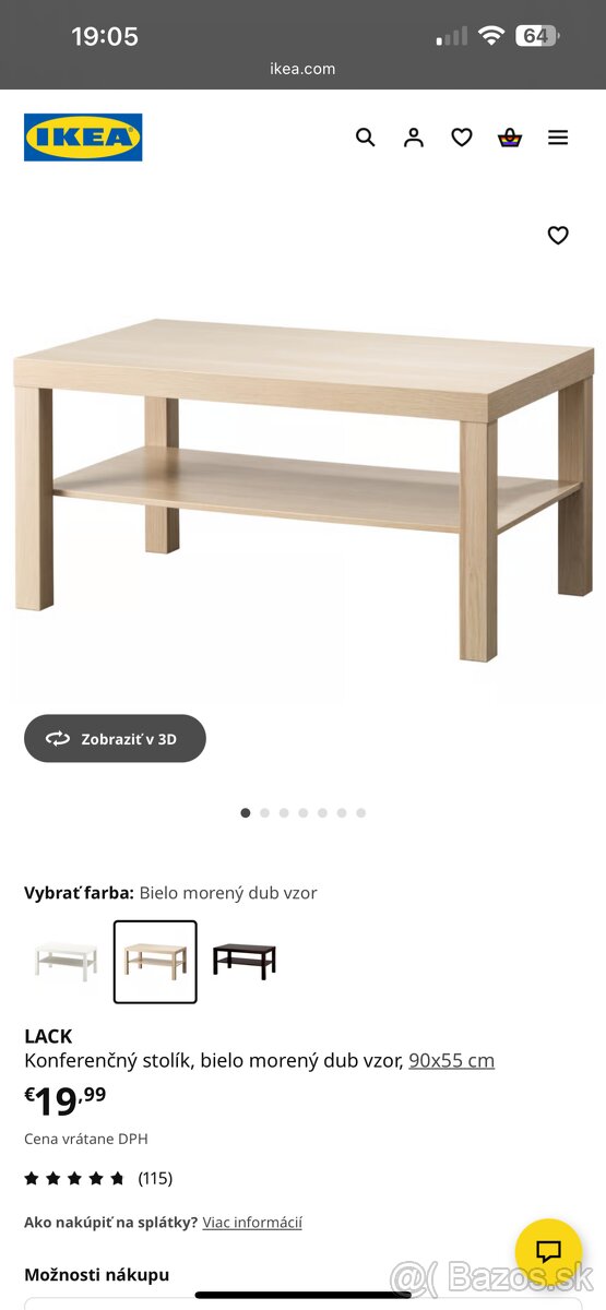 IKEA LACK stolík, bielo morený dub vzor, 90x55 cm - 5