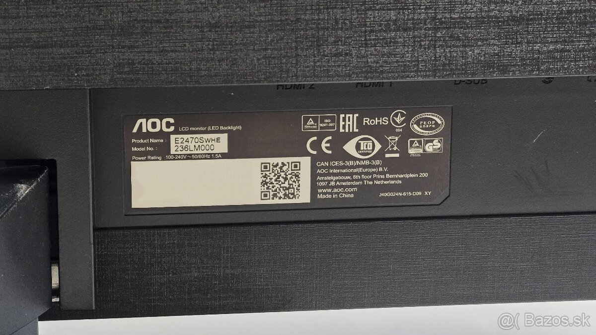 Predám AOC E2470SWHE – 24" Full HD monitor, 1 ms, HDMI - 5