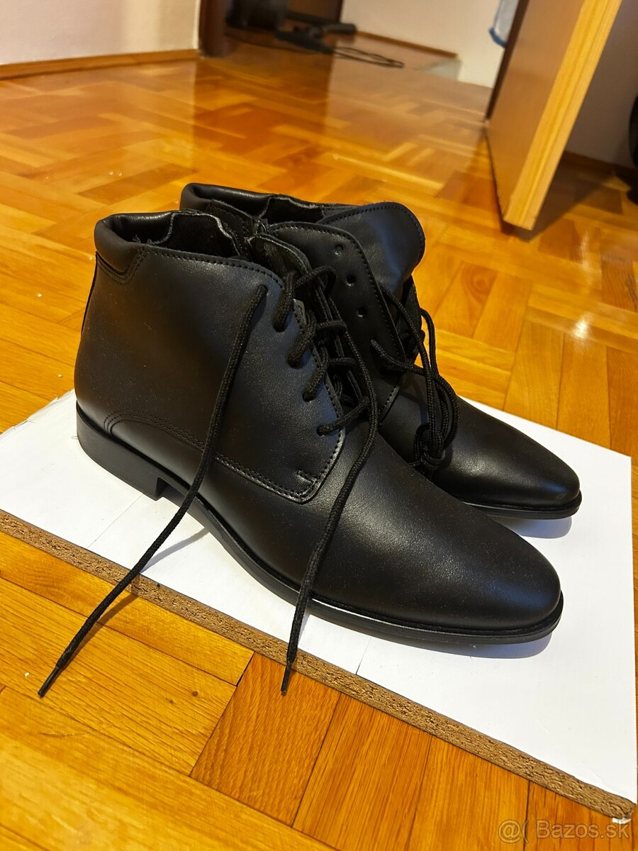 NOVÉ Pánske čierne kožené členkové čižmy / vyššie poltopánk - 5