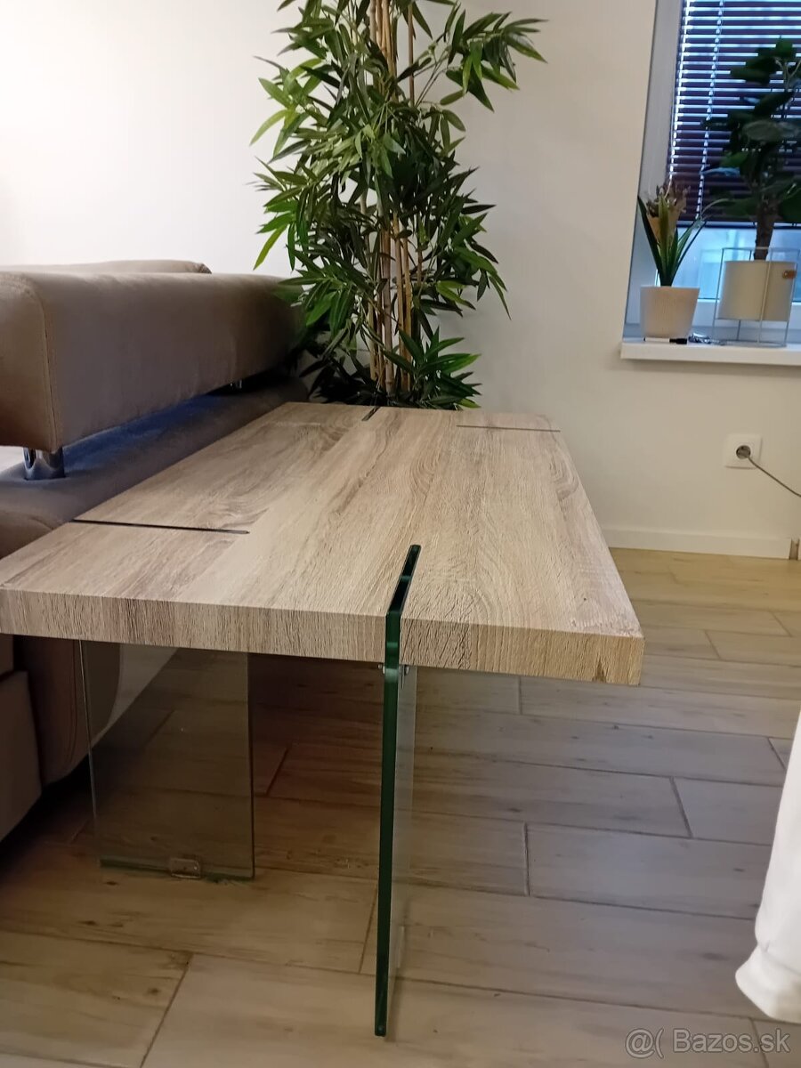 Predám moderný konferenčný stolík – sklo + drevo (60 €) - 5