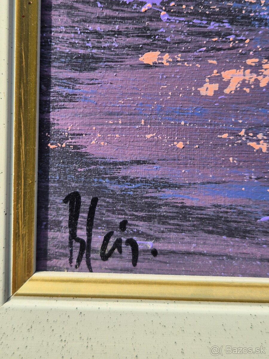 Platno,zatisie na mori s lodkou- olej na platne, Chorvatsko - 5