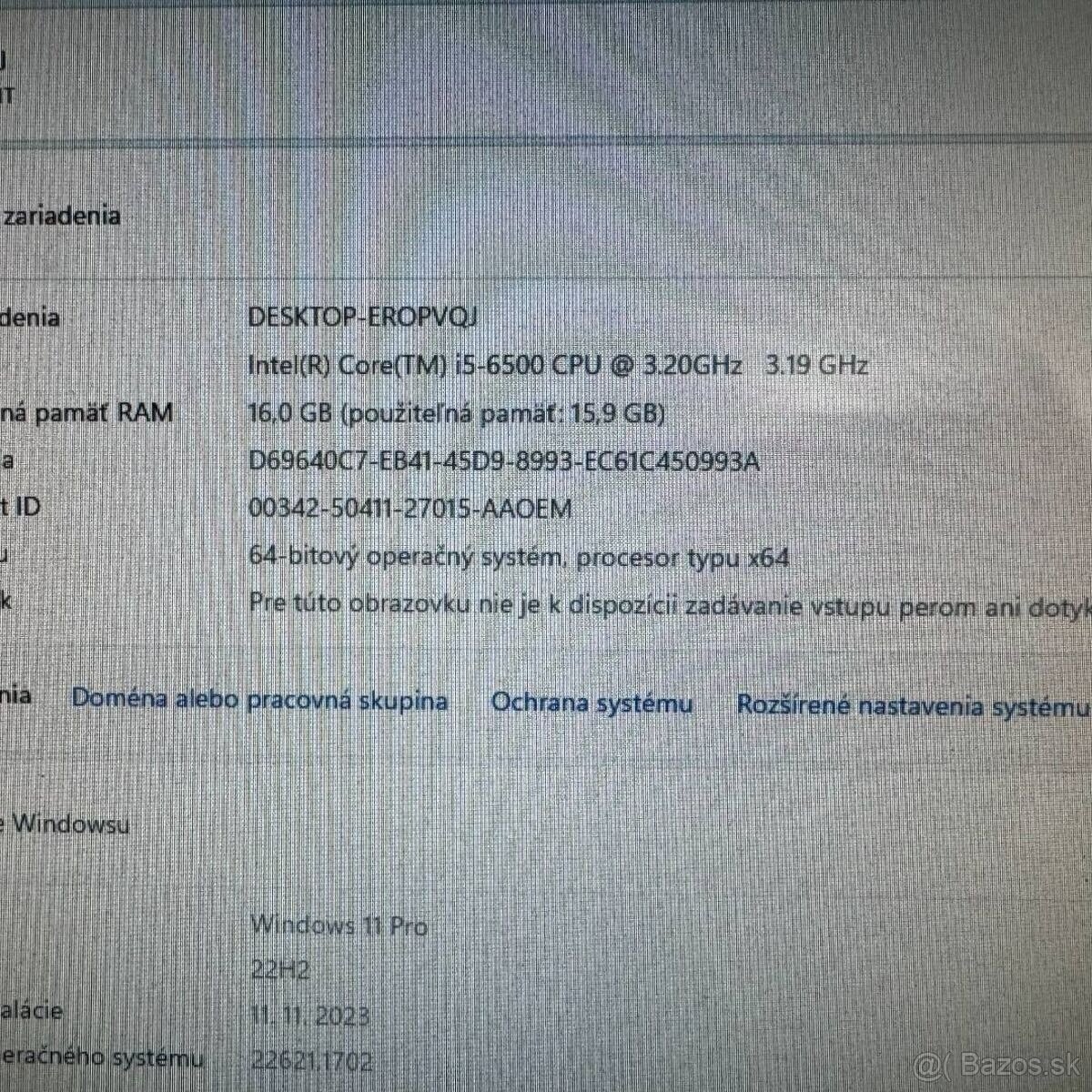 Herný počítač HP.Intel i5-6500 4x3,20GHz.RTX3050 6GB.ram 16G - 5