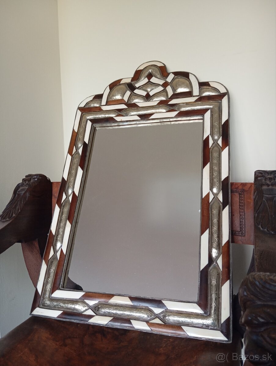 Starožitné zrkadlo - striebro a ťavie kosti, Marakesh - 5