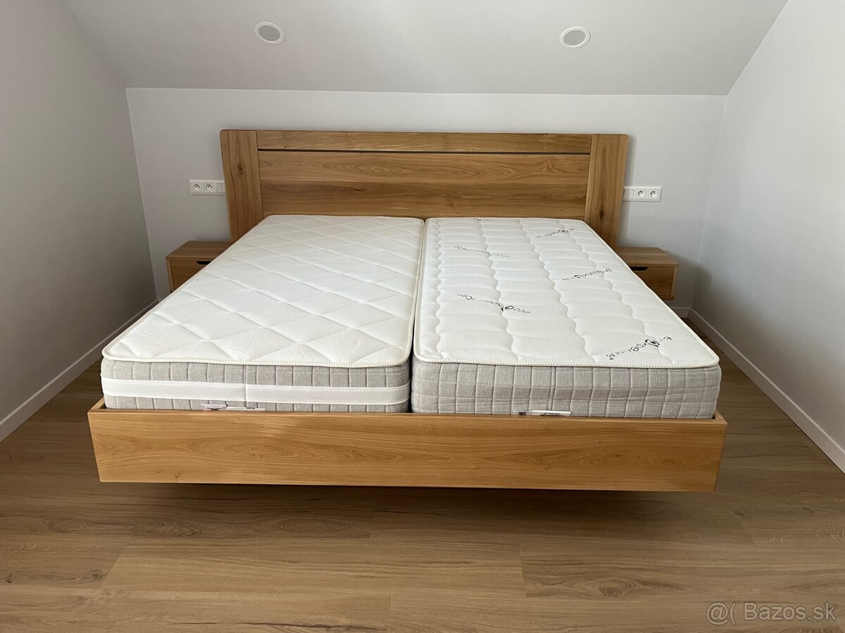 Dubová posteľ z masívu - úložný priestor, nočné stolíky - 5