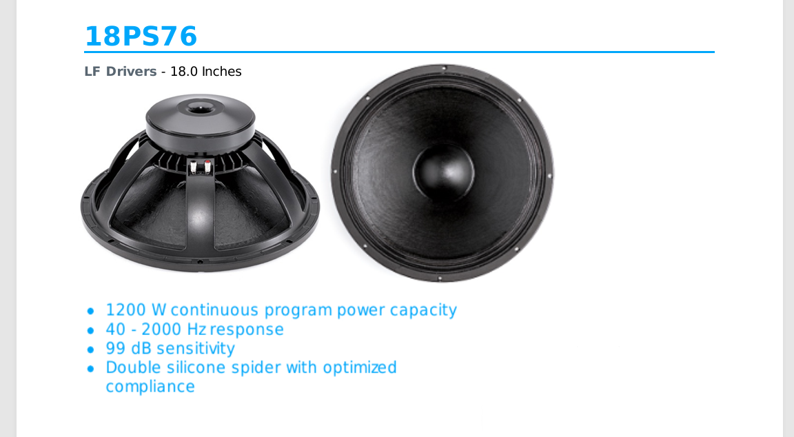 18" raz hrané / nové 600W, 8 Ohm B&C Speakers 18PS76 - 5