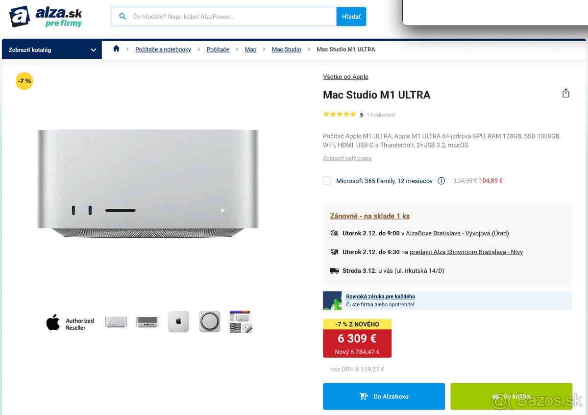 Predám Mac Studio M1 ULTRA 128GB RAM - 5