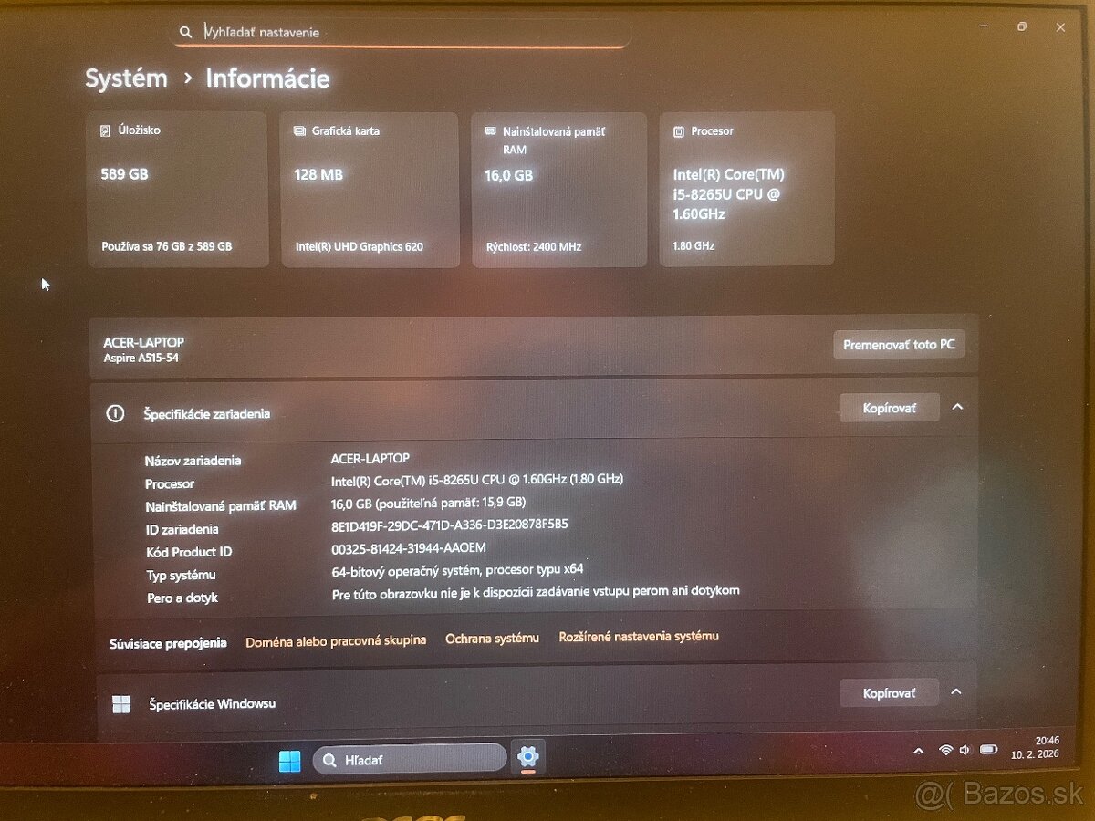 ACER Aspire A515 s i5, 16GB RAM, FullHD - 5