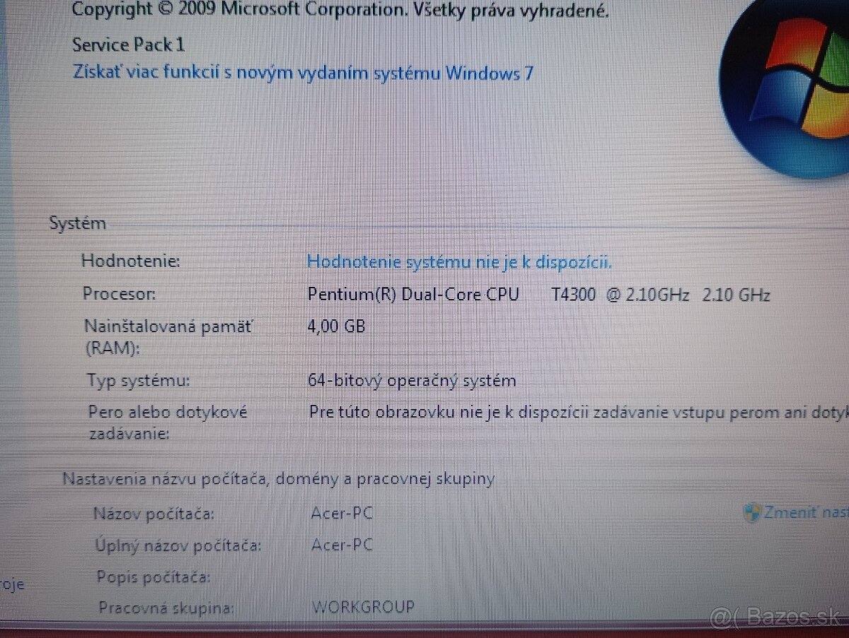predám notebook Acer Aspire 5732Z , 4gb ram ,Win 7 - 5