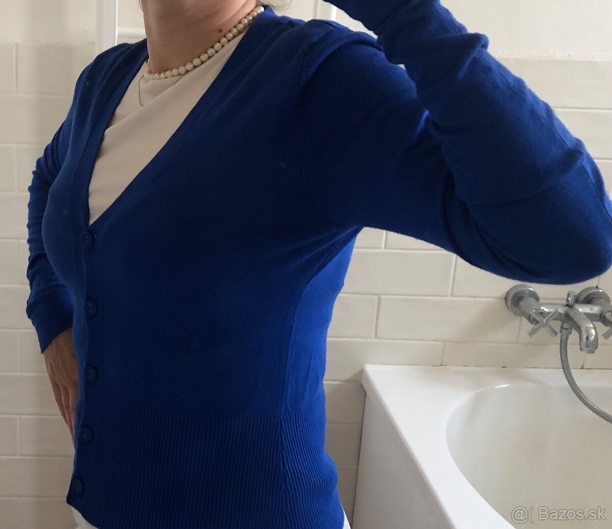 Kráľovsky modrý sveter na gombíky, Anna Scott, S/36 - 5
