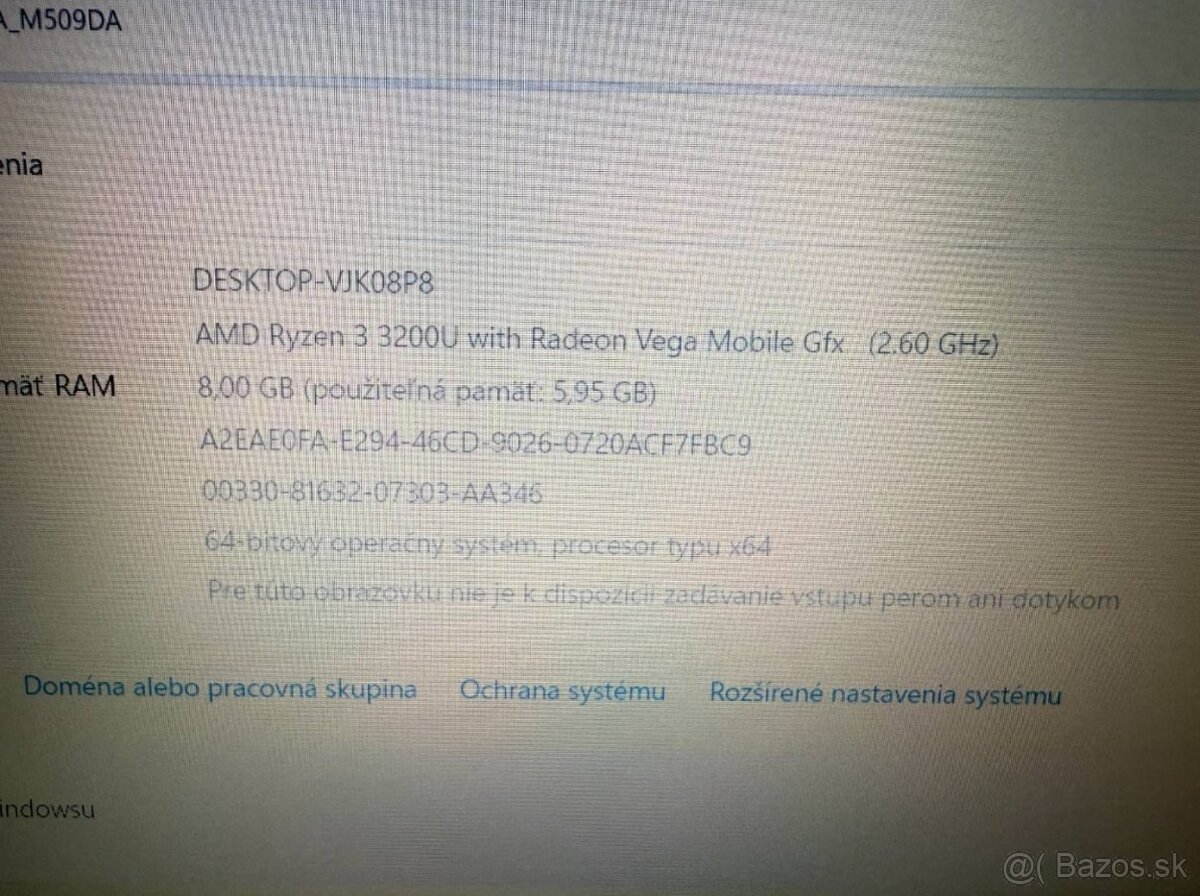 Notebook ASUS M509DA Ryzen 3 / 8GB RAM / 256GB SSD - 5