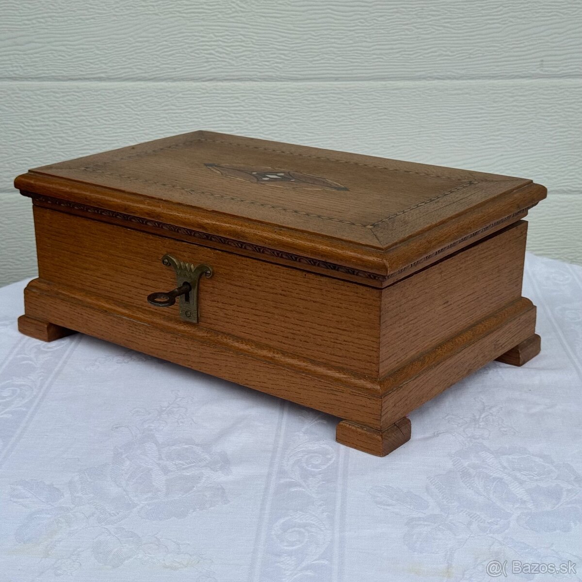 Starožitná velká krasná šperkovnice truhla - 5