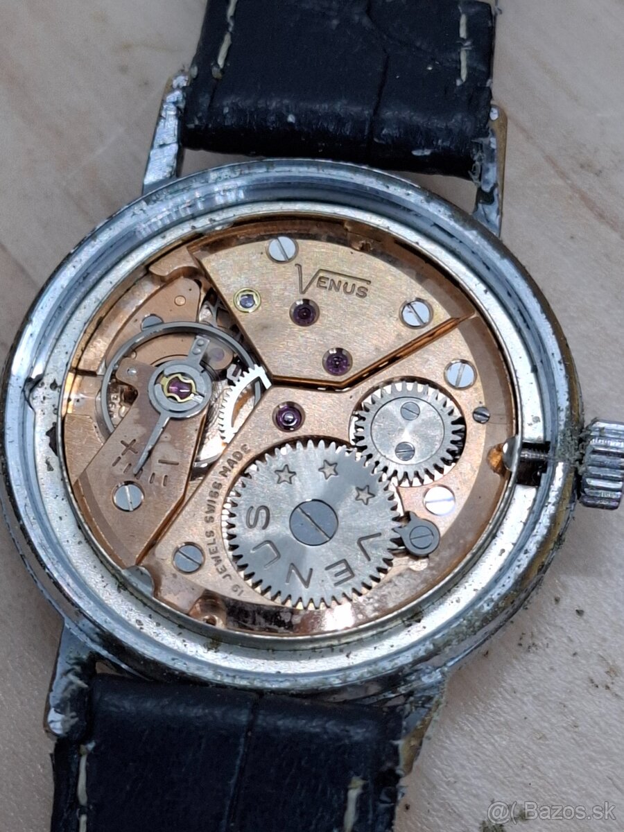 Predám funkčné Pánske náramkové hodinky VENUS 19 rubis SWISS - 5