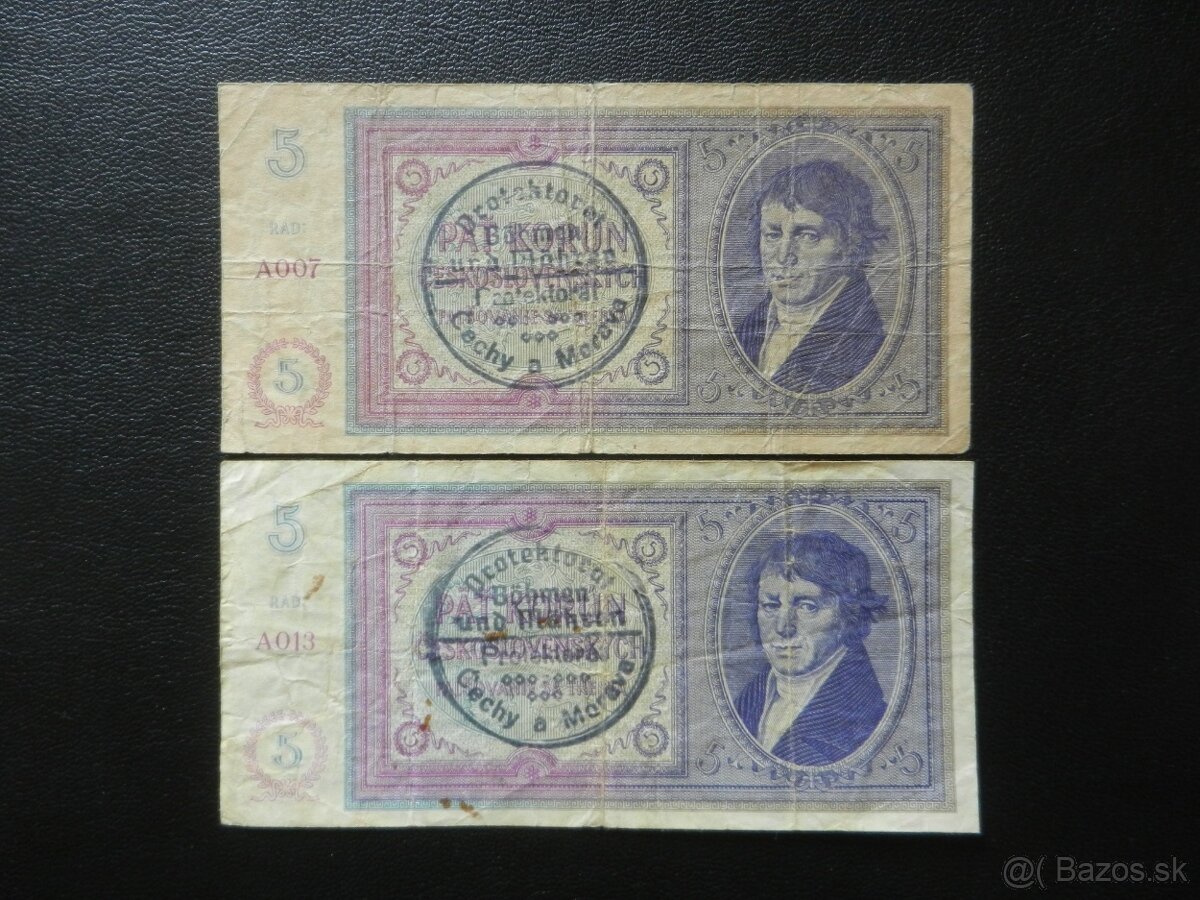 Vzácnejšie bankovky, rôzne obdobia 3 - 5