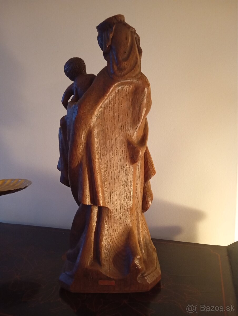 Stará z dreva vyrezávaná Madona s dieťaťom 50 cm - 5