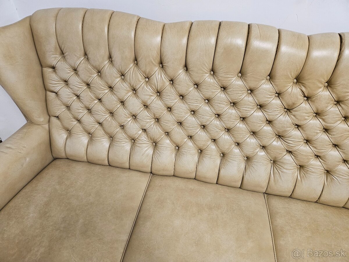 Chesterfield štý,kožená vysoká sedačka,3+1+1 - 5