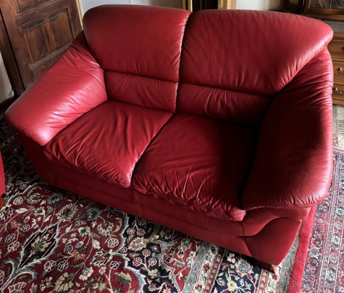Červená kožená sedací souprav 3+2+1, 5273 - 5