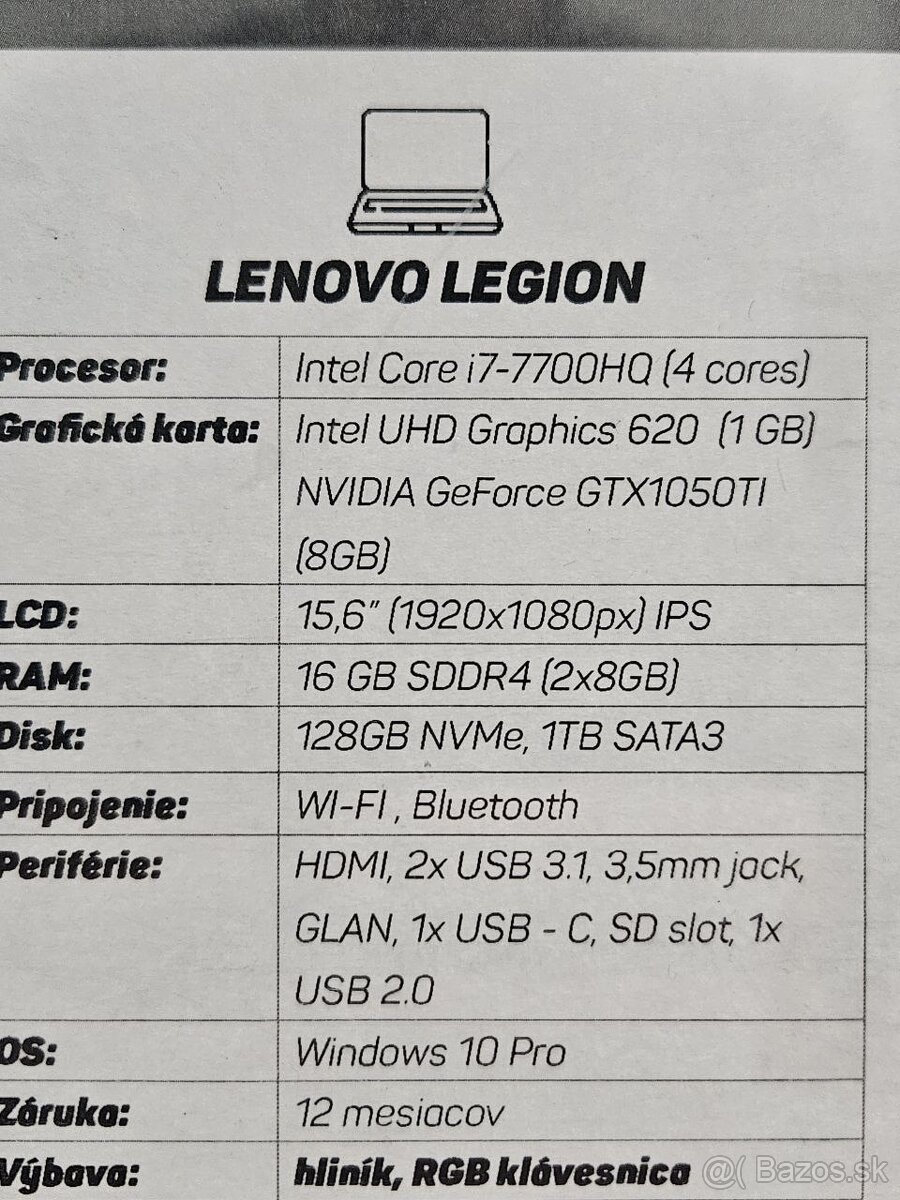 Predam herný notebook LENOVO LEGION Intel Core-i7 - 5