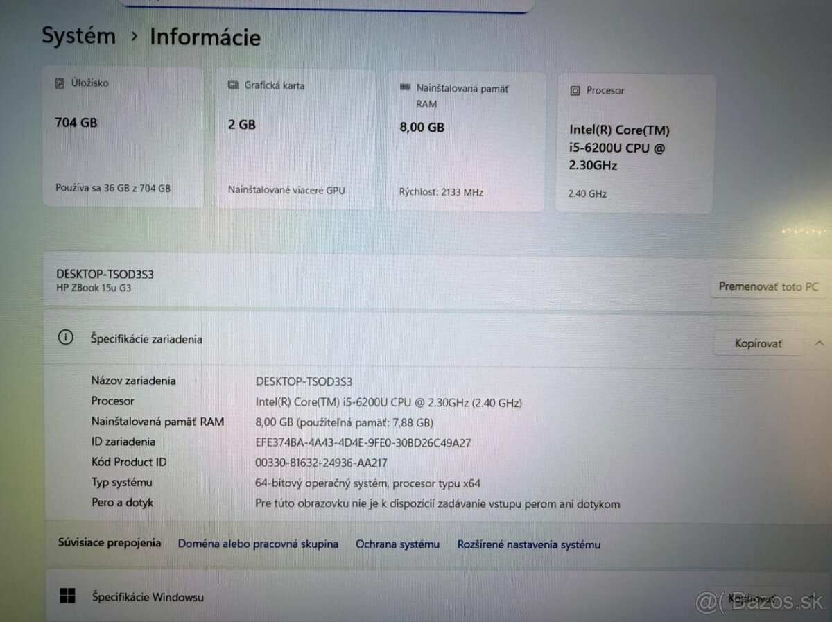 Notebook HP ZBook i5-6200U / 8GB RAM / SSD + HDD - 5