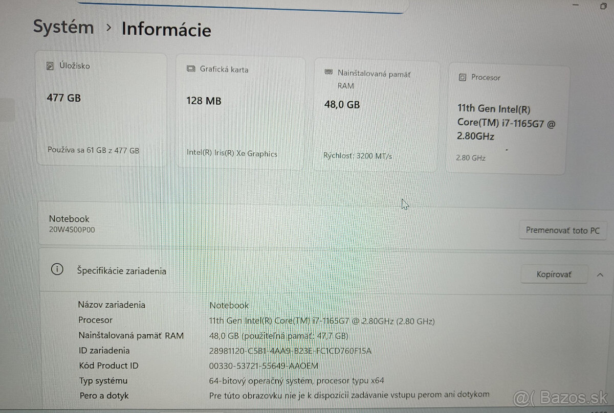 Predám výkonný NB Lenovo ThinkPad T15 Gen 2 - 5