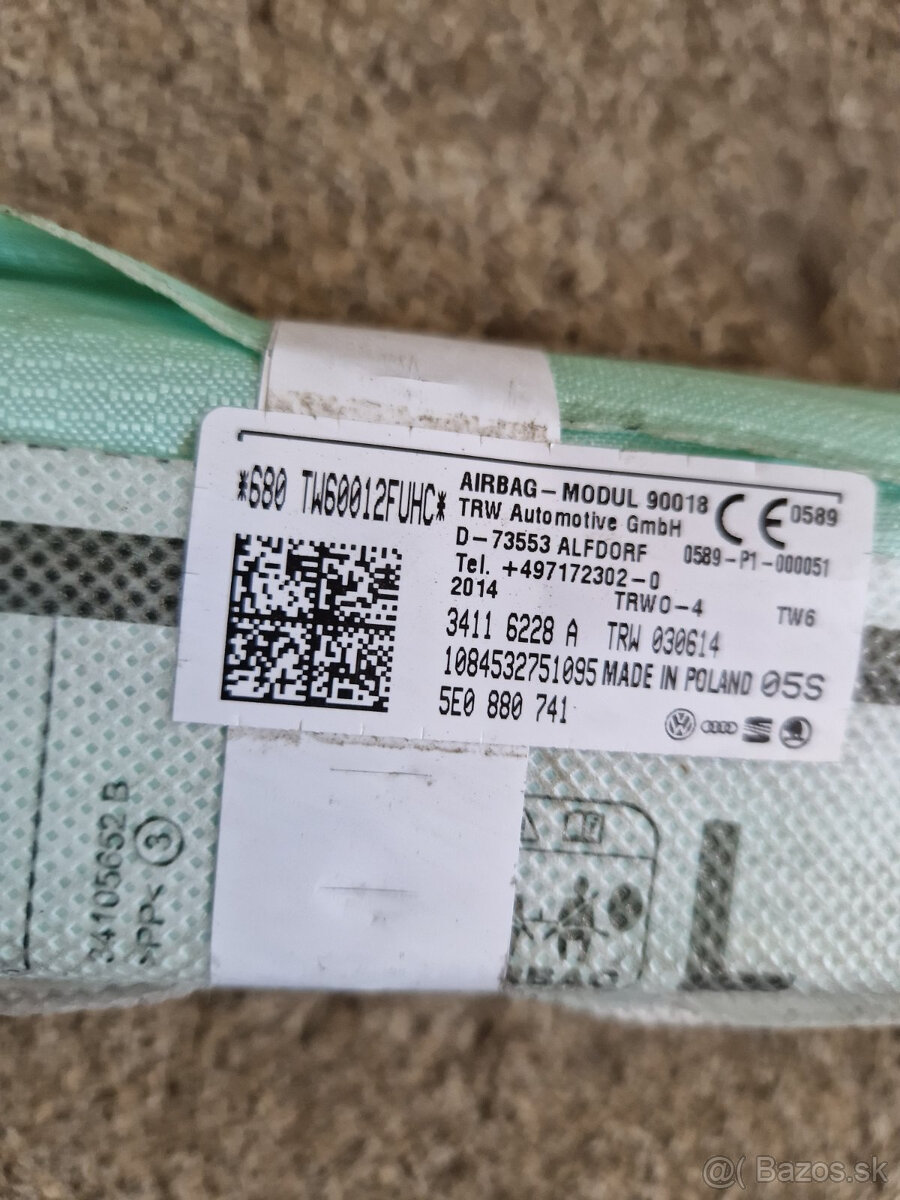 Stropný airbag Škoda Octavia 3 - 5