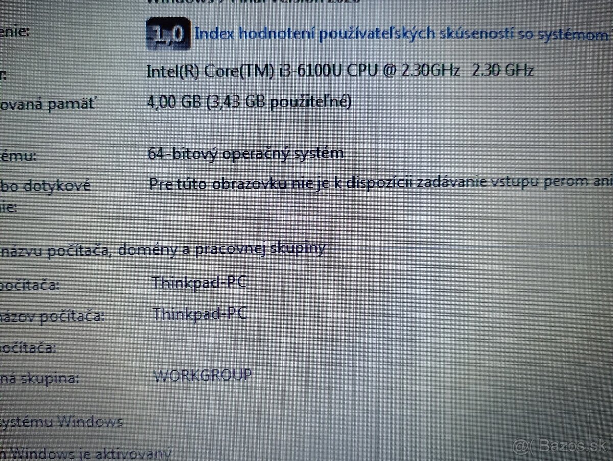 Lenovo Thinkpad X260 + Intel core i3 + 4gb ram + Windows 7 - 5