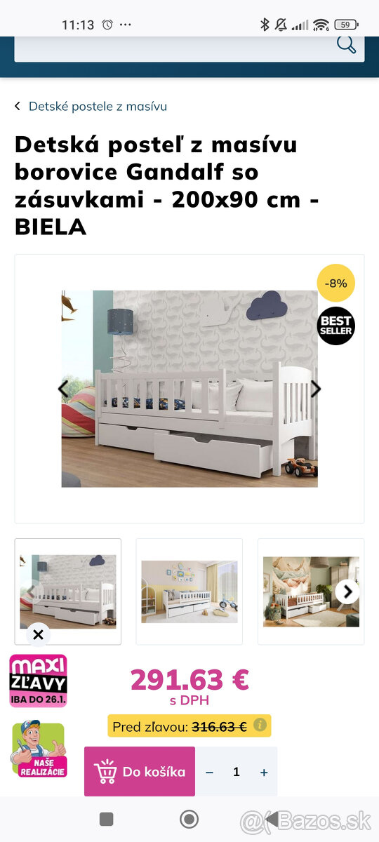 postel biela 90x200 so suplikmi - 5