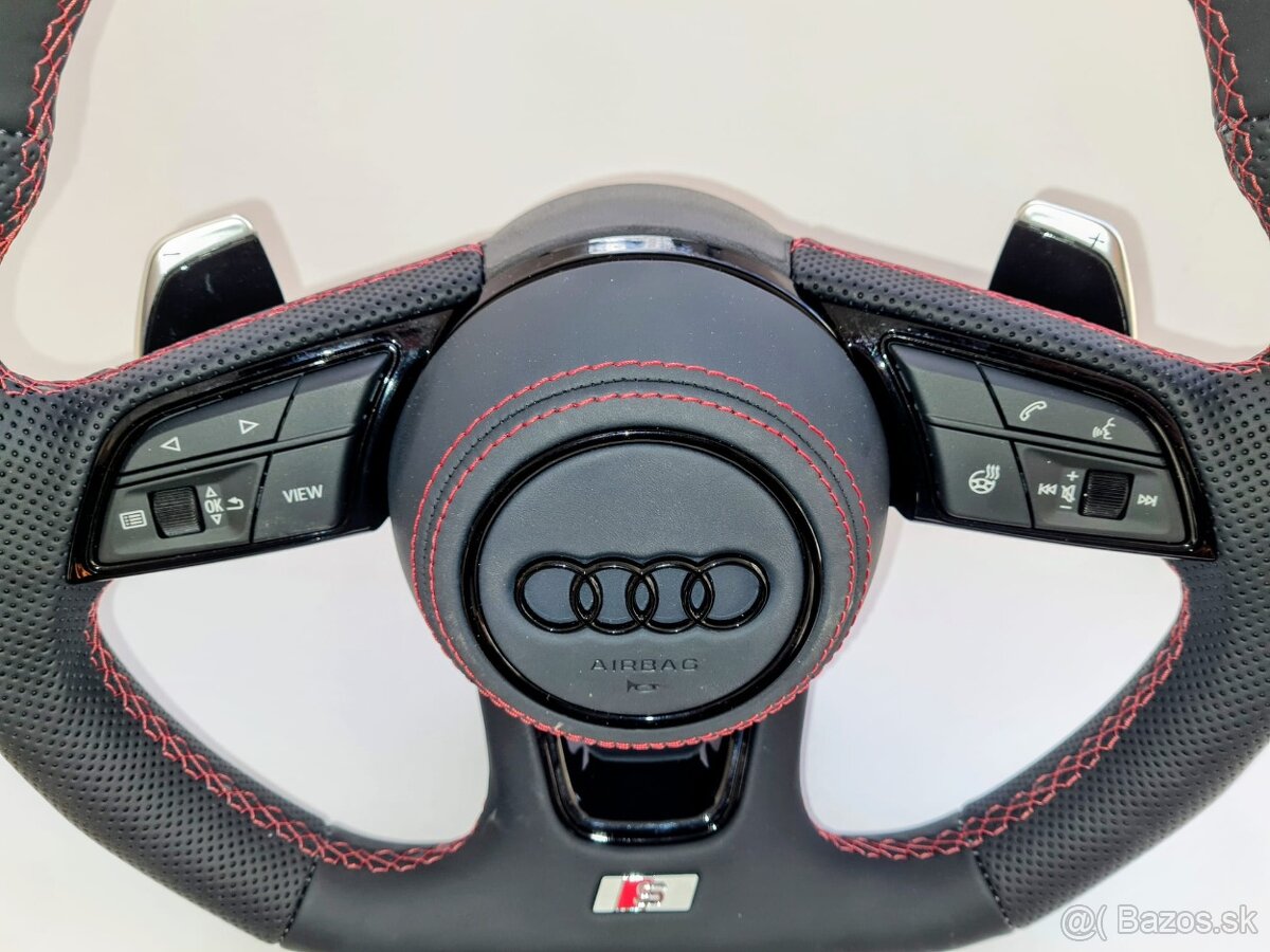 VYHRIEVANY AUDI Kožený volant Červená niť +AIRBAG + F1 PADLA - 5