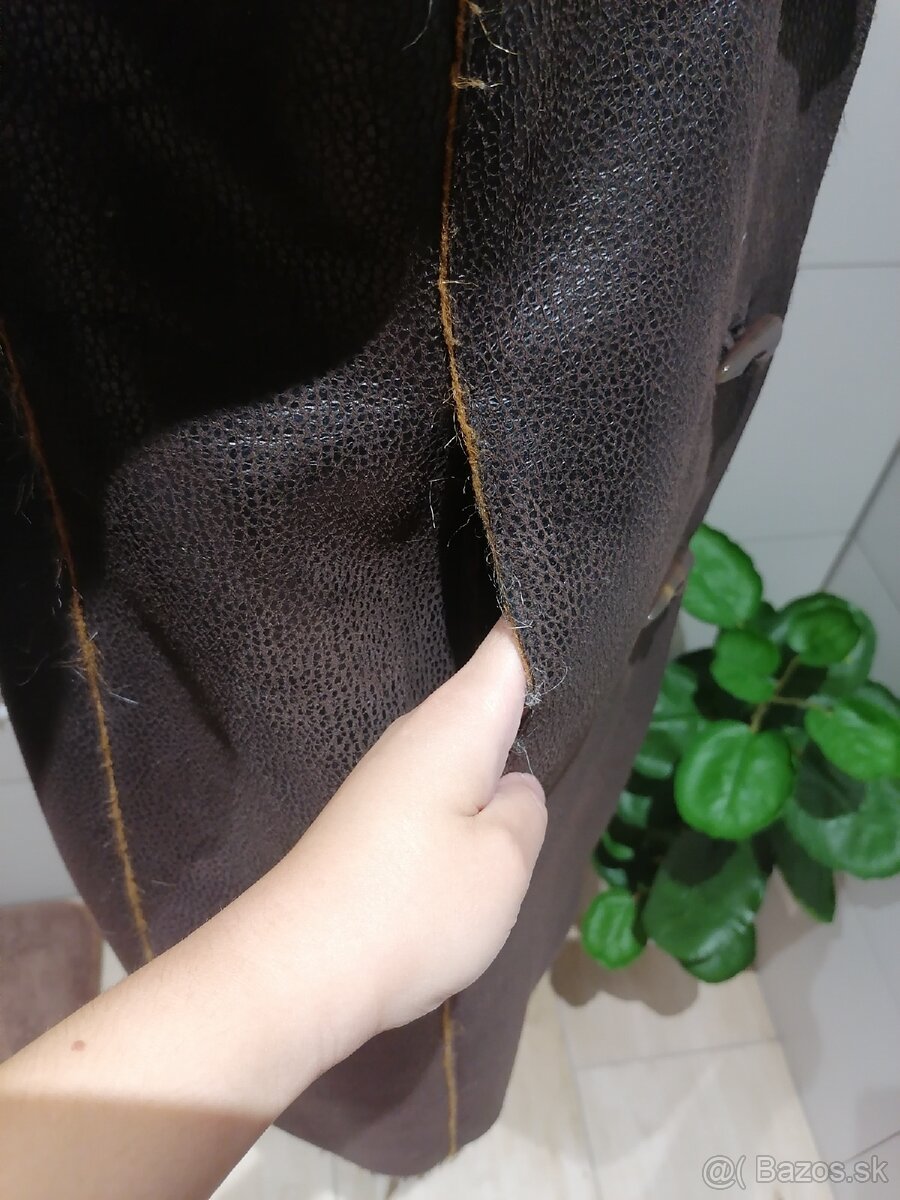 Dámsky kabát z umelej kožušiny a brúsenej kože – Tmavohnedý - 5