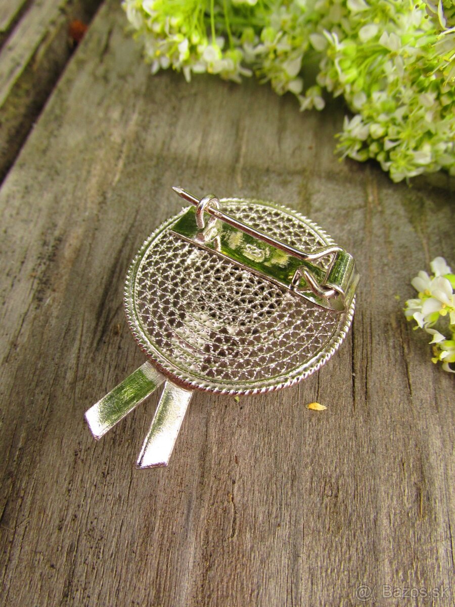 Stará dámska strieborná filigránová brošňa, Ag 925 - 5