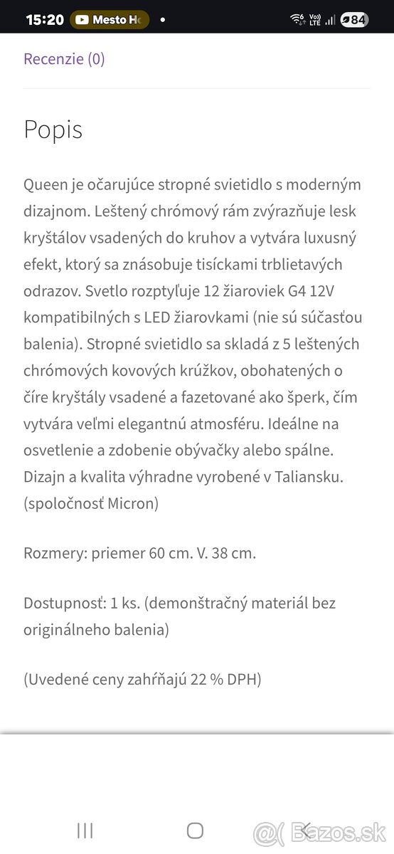 Predám LUXUSNÝ luster QUEEN PLAFONIERA CROMO DIAMANT - 5